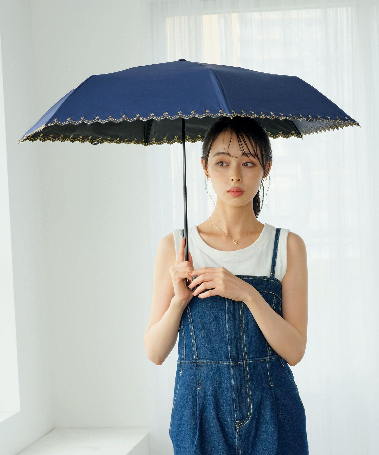 遮光星柄スカラップ ミニ ギフト対象 日傘 折りたたみ傘 晴雨兼用 Wpc