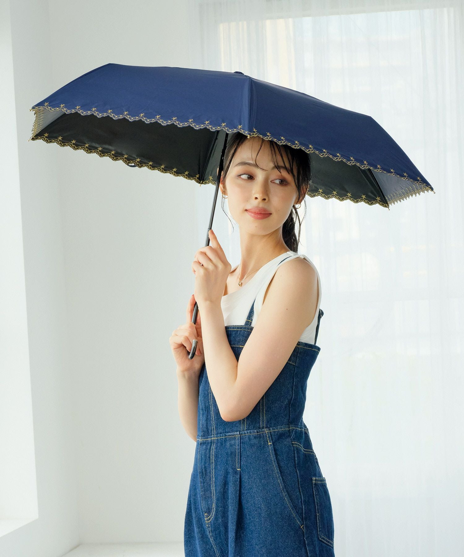 遮光星柄スカラップ ミニ ギフト対象 日傘 折りたたみ傘 晴雨兼用 Wpc