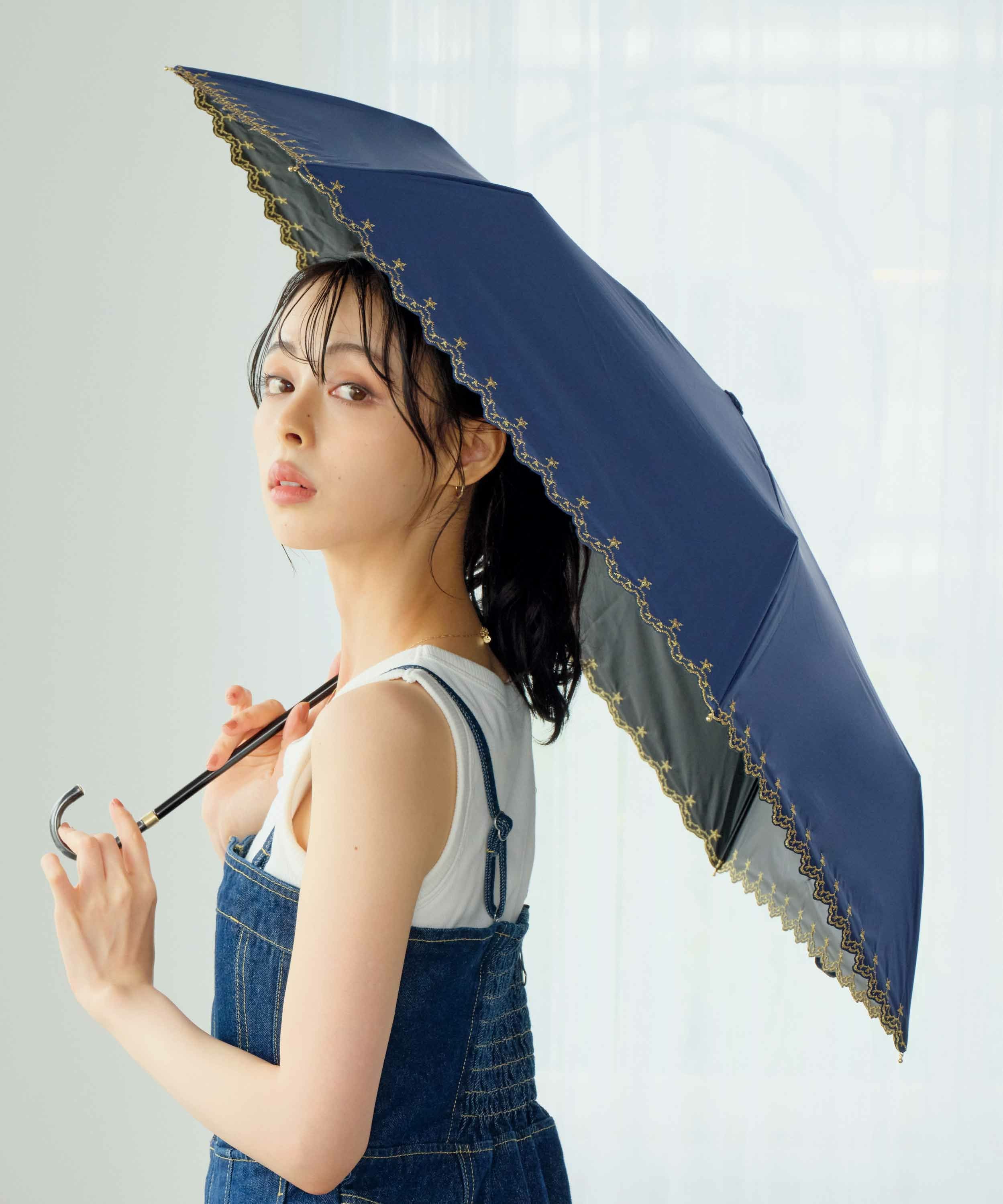 遮光星柄スカラップ ミニ ギフト対象 日傘 折りたたみ傘 晴雨兼用 Wpc