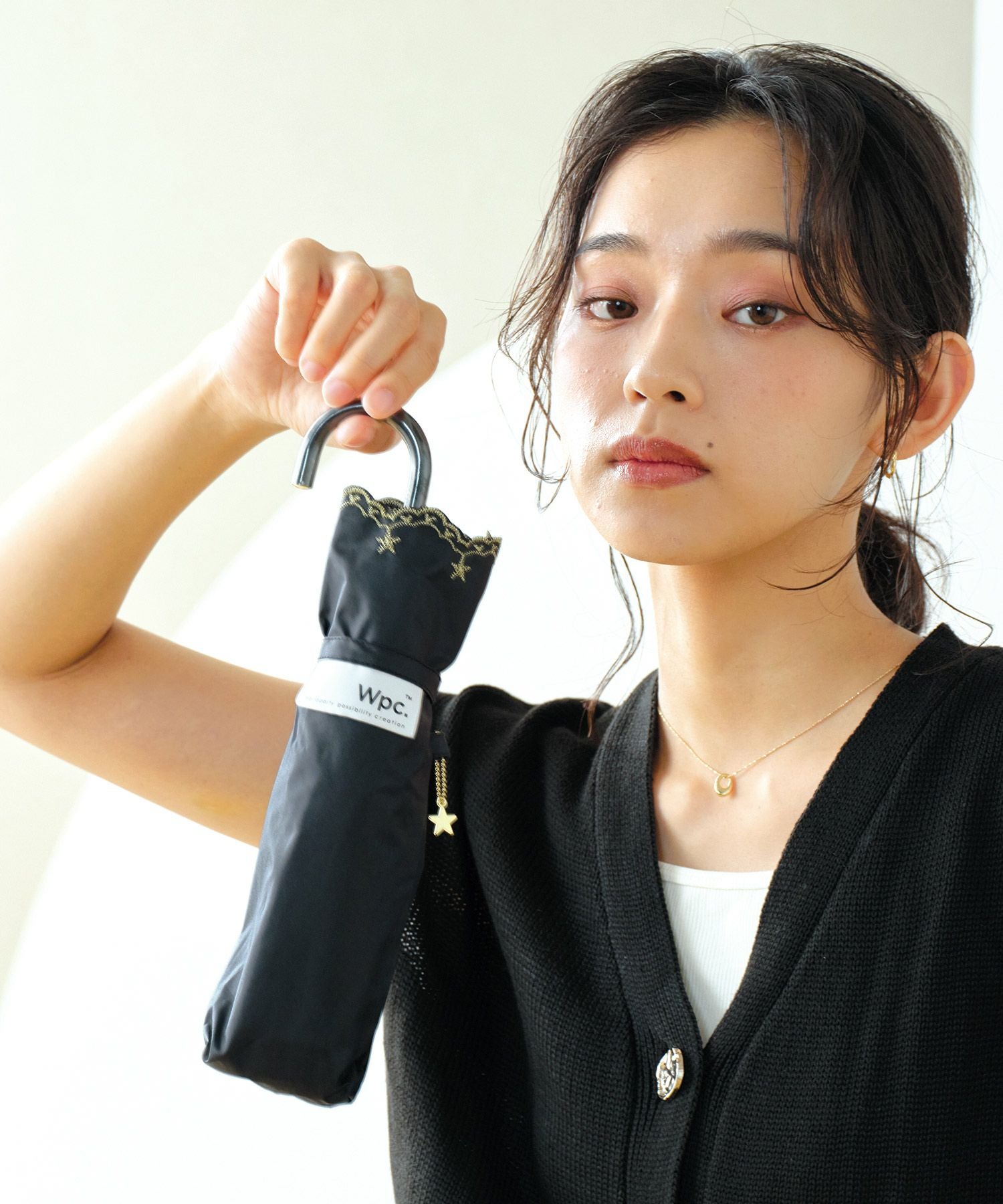 遮光星柄スカラップ ミニ ギフト対象 日傘 折りたたみ傘 晴雨兼用 Wpc