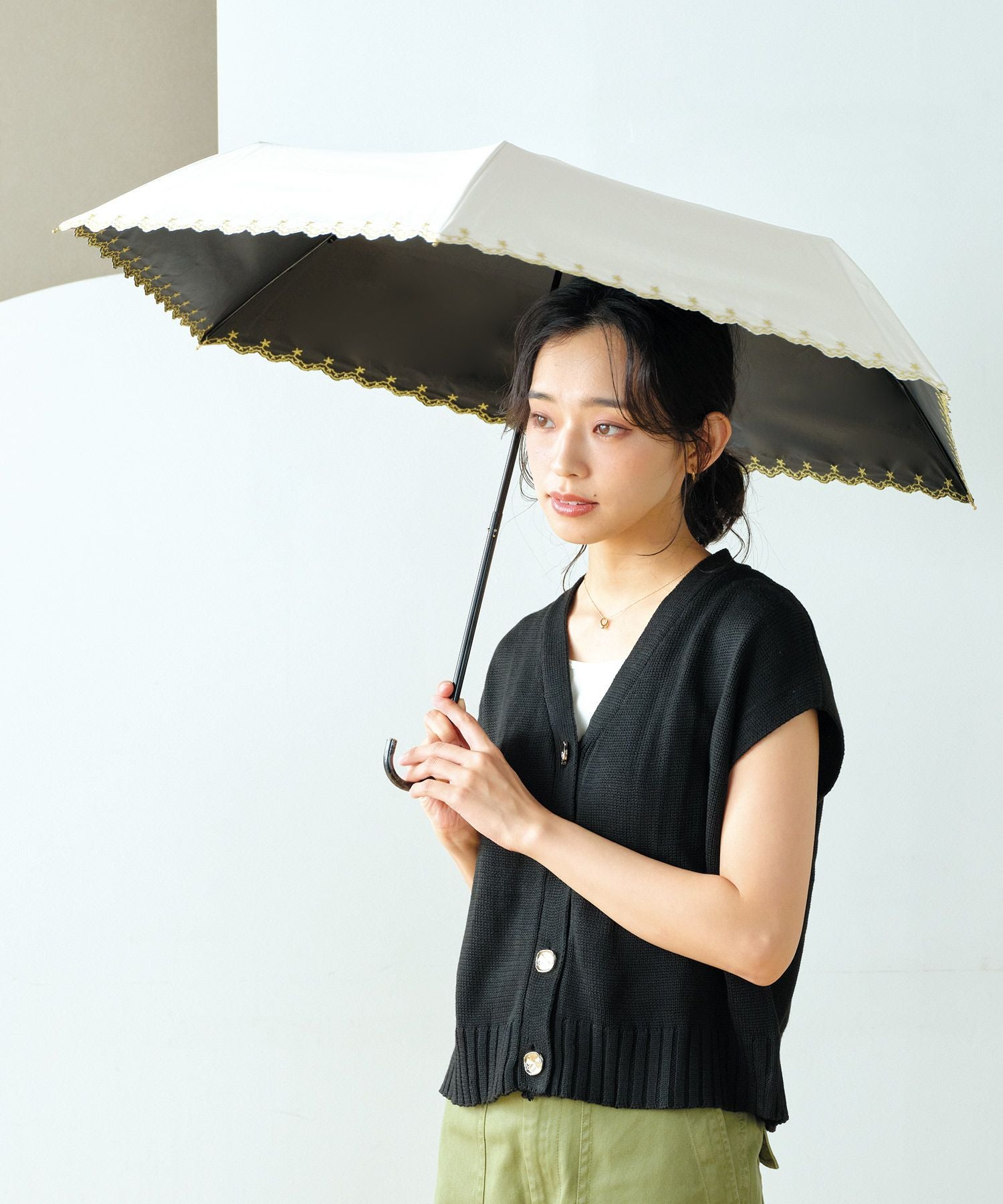 遮光星柄スカラップ ミニ ギフト対象 日傘 折りたたみ傘 晴雨兼用 Wpc