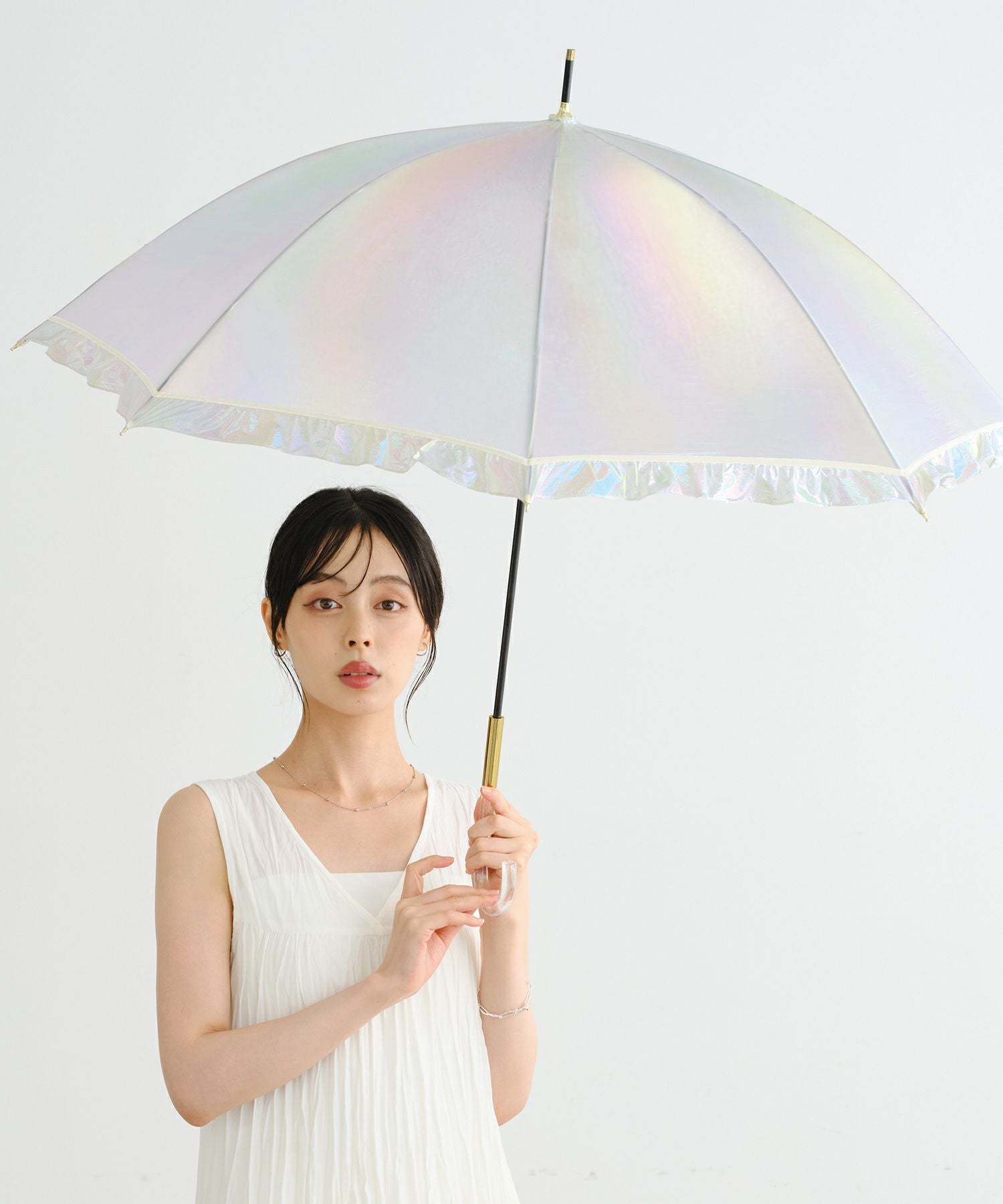 公式限定》グロウパールアンブレラ フリル Wpc. 雨傘 長傘 晴雨兼用
