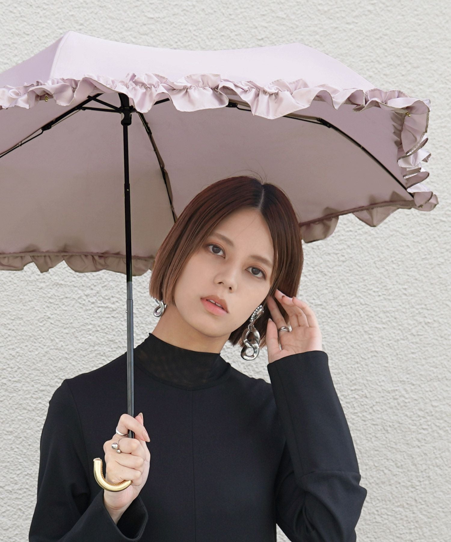 サテンフリルアンブレラ ミニ Wpc. 雨傘 折りたたみ傘 オンライン限定