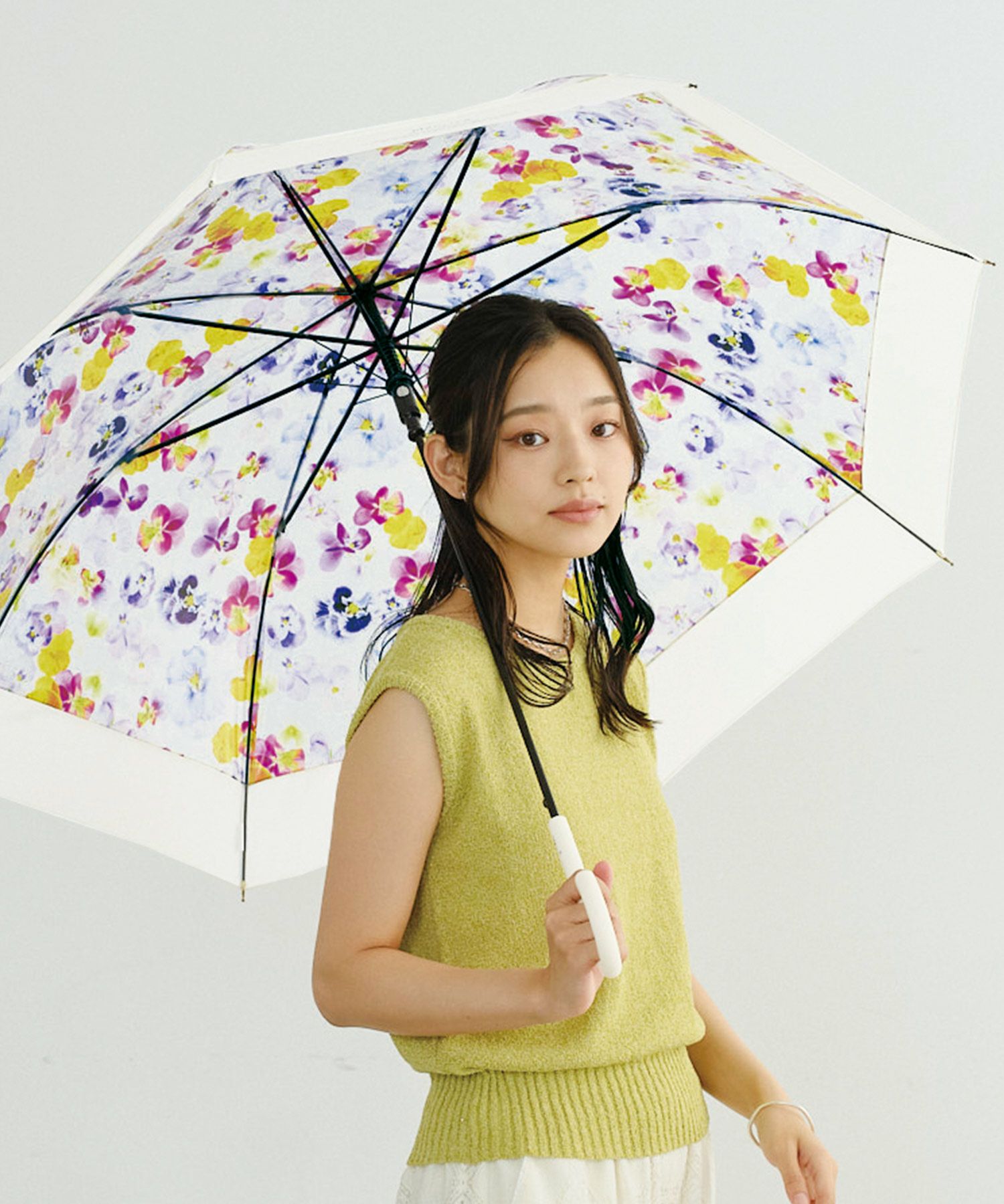 plantica× Wpc.]切り継ぎフラワーアンブレラ Wpc. 雨傘 長傘 晴雨兼用