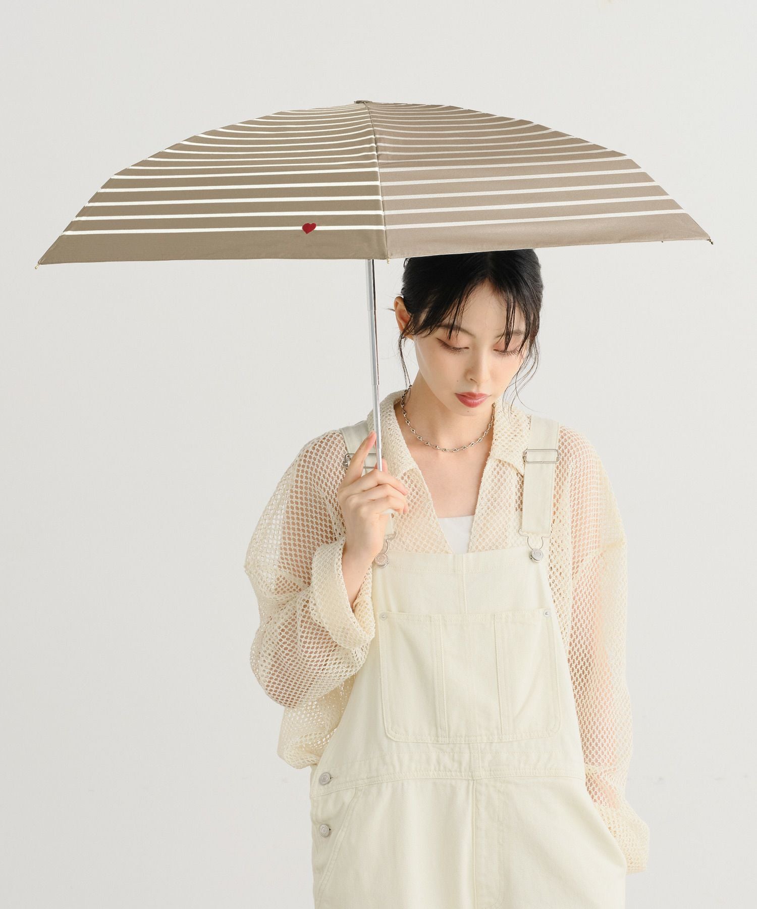 Heart Embroidery Stripe Mini Parasol