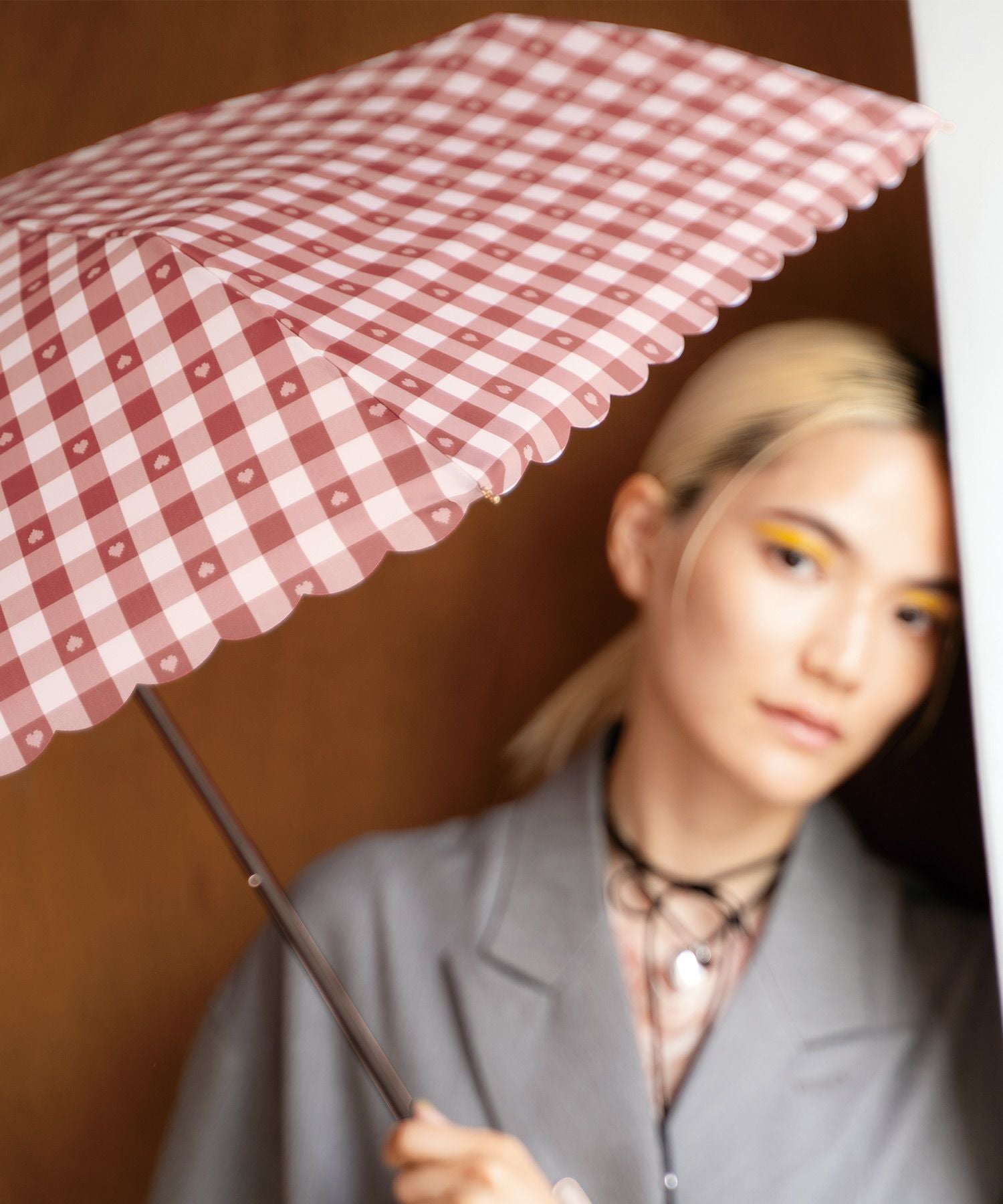 ギンガムハート ミニ 雨傘 折りたたみ 晴雨兼用 ギフト対象 Wpc
