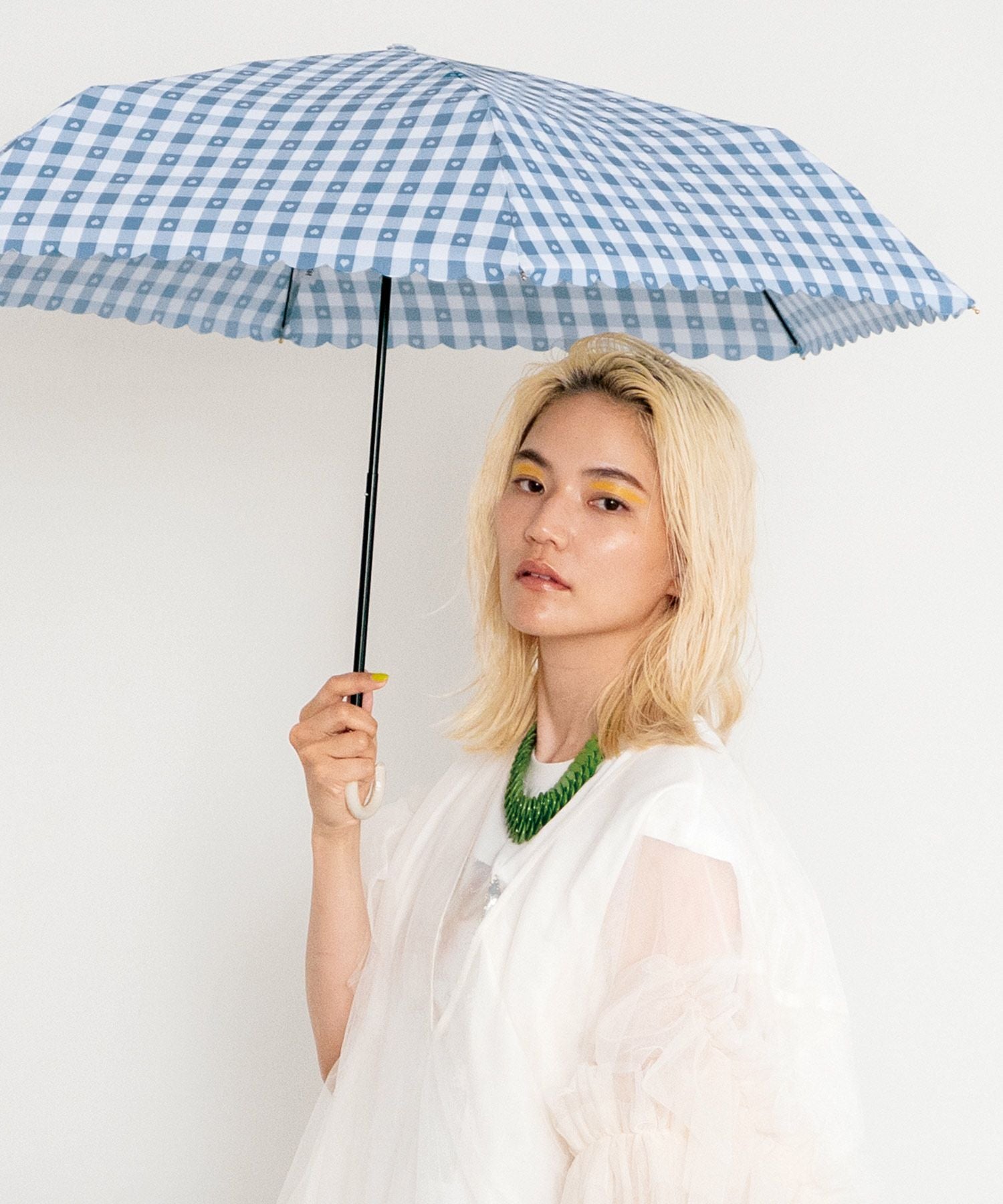 ギンガムハート ミニ 雨傘 折りたたみ 晴雨兼用 ギフト対象 Wpc