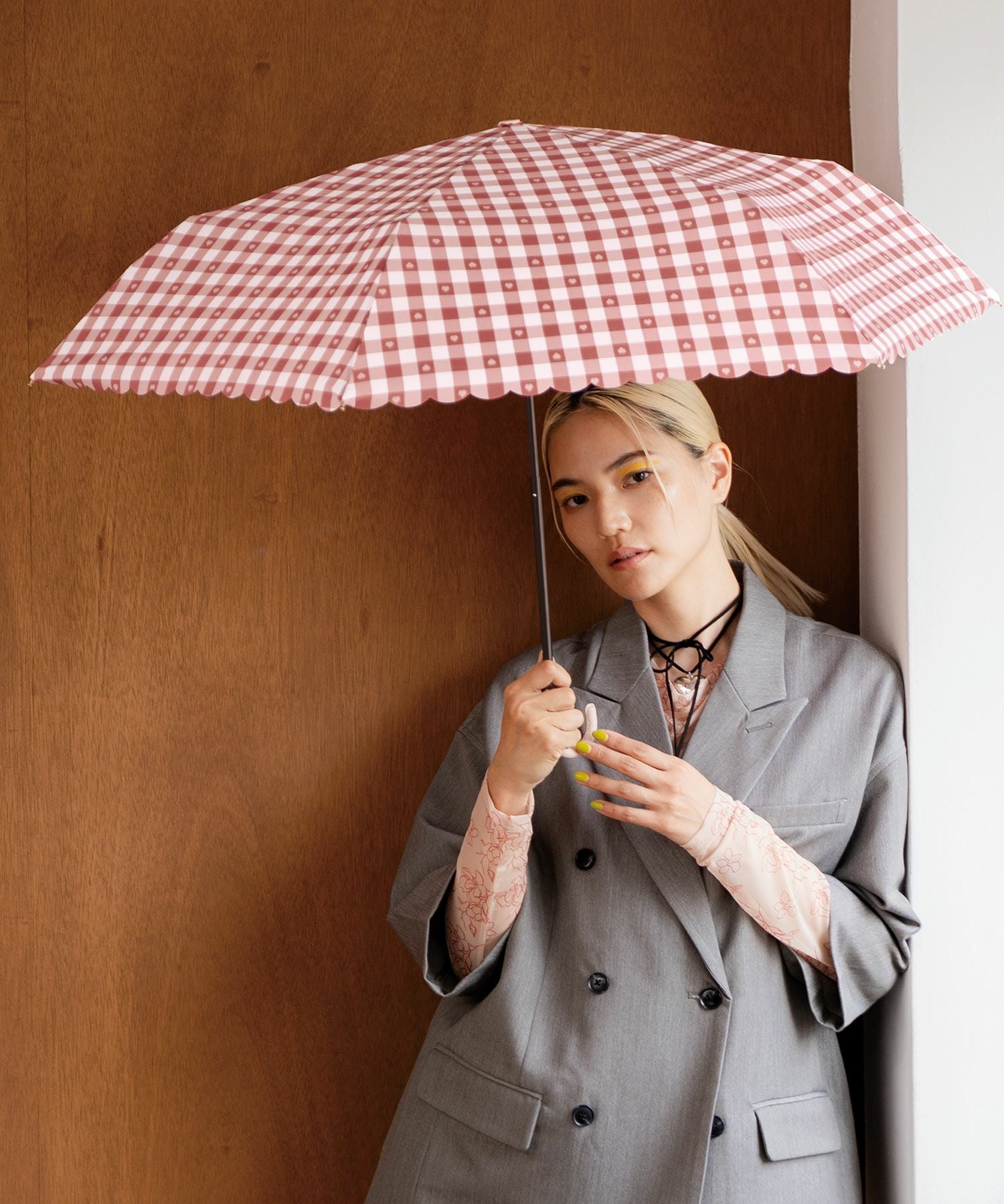 ギンガムハート ミニ 雨傘 折りたたみ 晴雨兼用 ギフト対象 Wpc