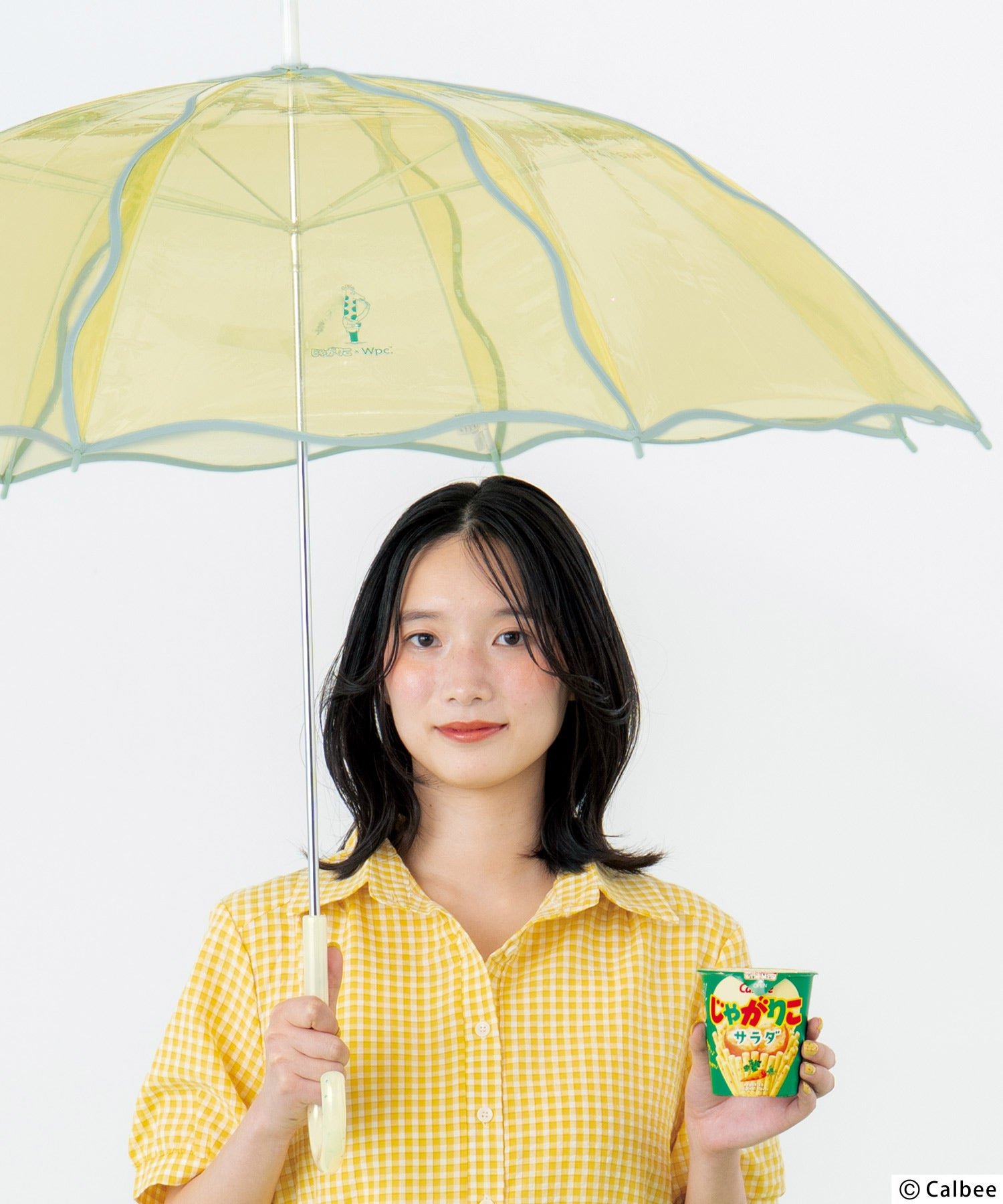 柚の傘★リピーター様割 ビニール傘]じゃがりこ×Wpc. じゃがりこウェービーアンブレラ 雨傘 長