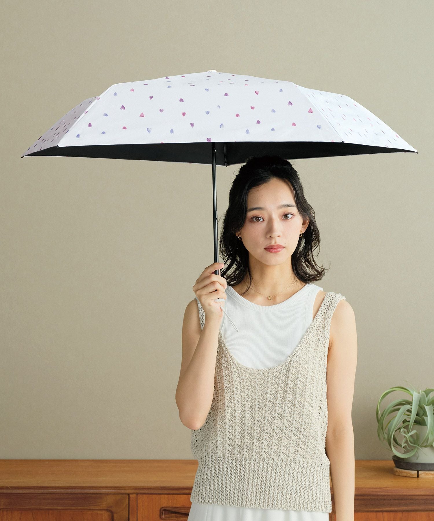 遮光軽量 水彩ハート ミニ Wpc. ギフト対象 日傘 折りたたみ傘 晴雨