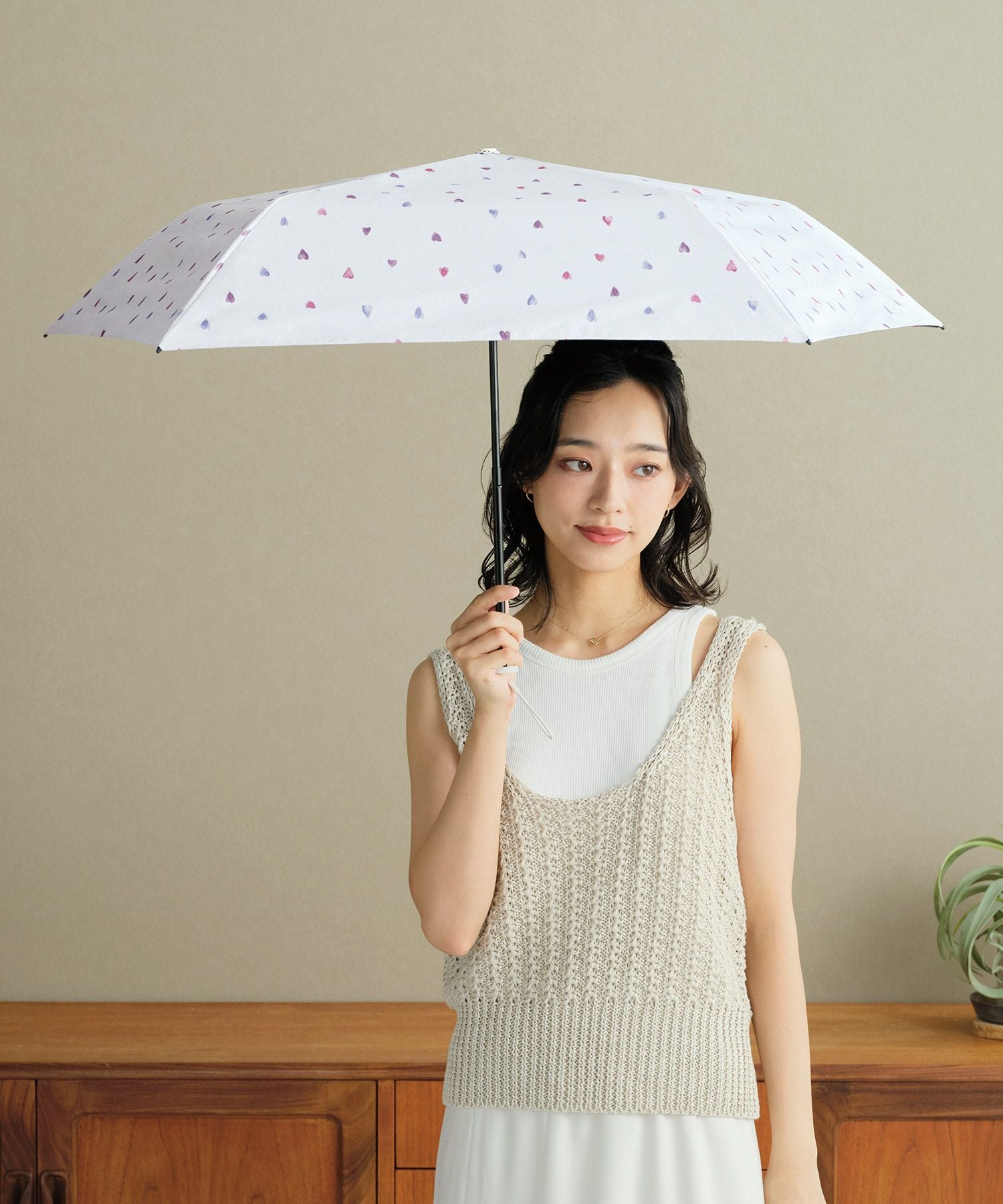 遮光軽量 水彩ハート ミニ Wpc. ギフト対象 日傘 折りたたみ傘 晴雨
