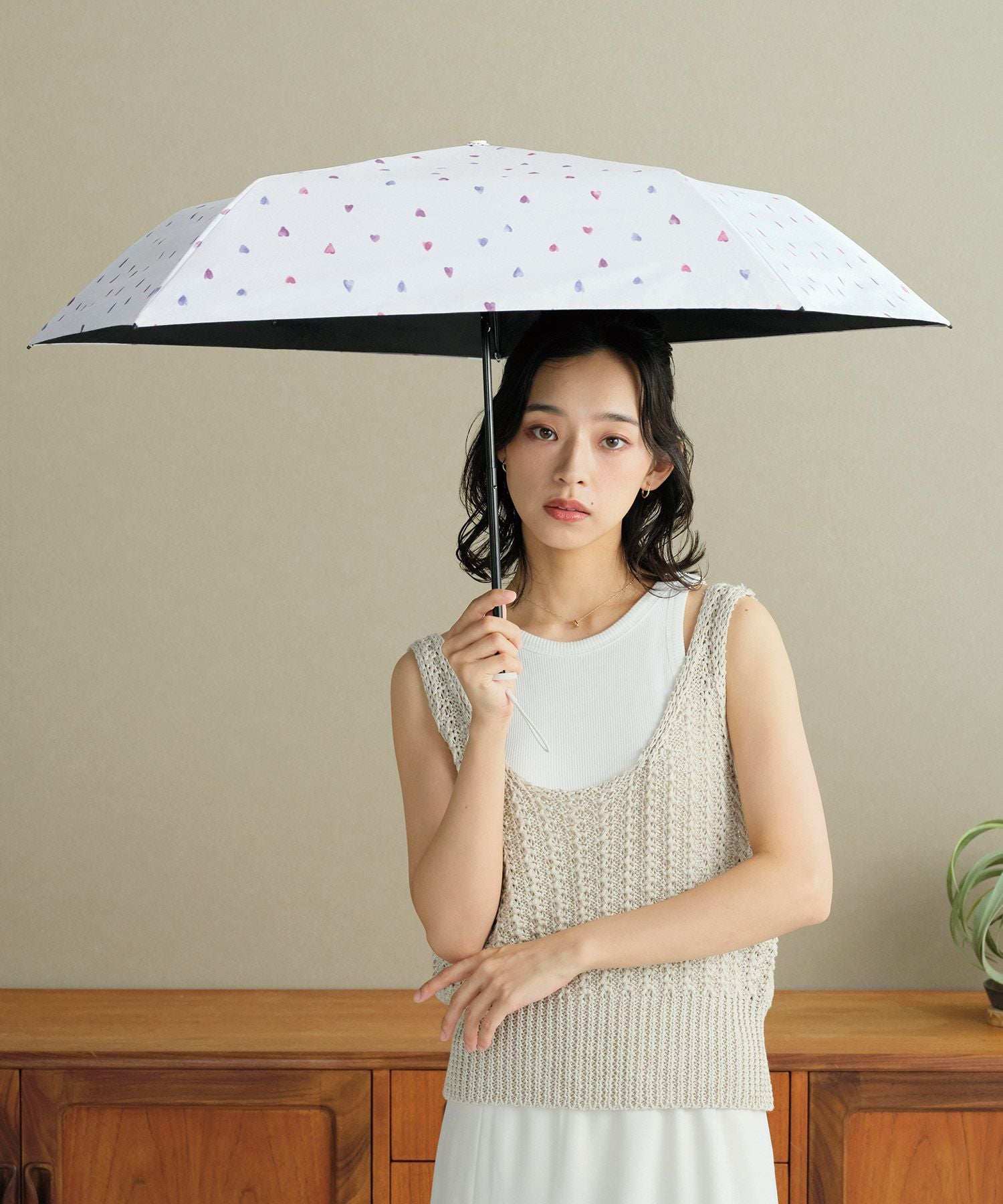 遮光軽量 水彩ハート ミニ Wpc. ギフト対象 日傘 折りたたみ傘 晴雨