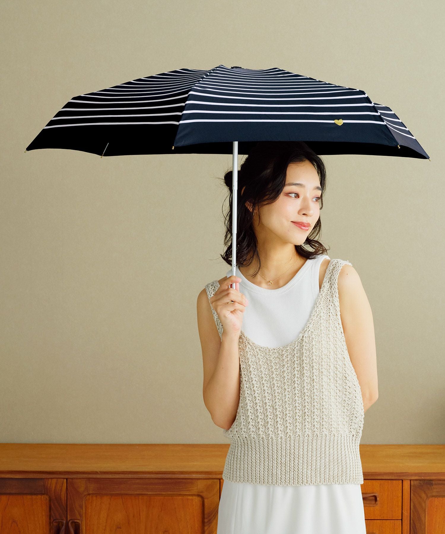 ハート刺繍ボーダー/ハート刺繍ボーダーゴールド/ Wpc. 雨傘