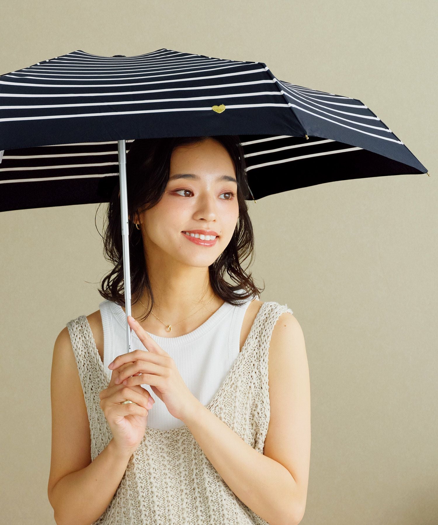 ハート刺繍ボーダー/ハート刺繍ボーダーゴールド/ Wpc. 雨傘